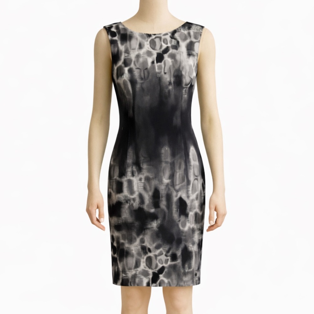 Elle Tahari Elegant Black and Gray Sleeveless Sheath Dress